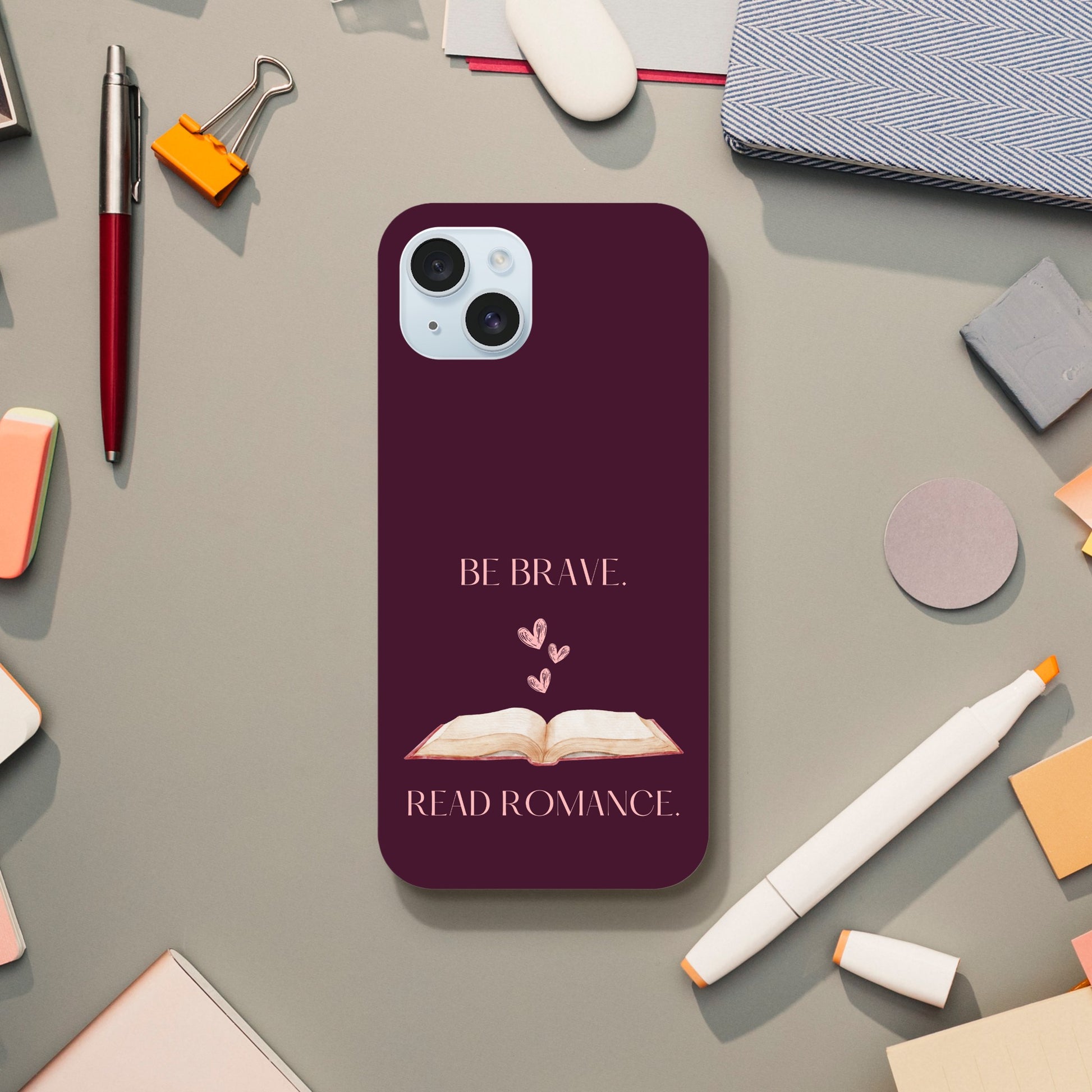 Smartphone cover dark purple with be brave read romance design 